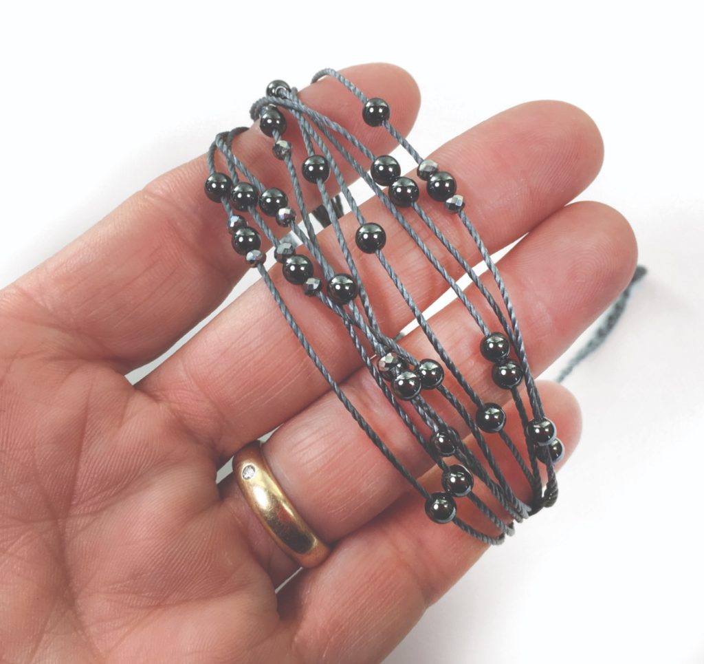 Marion Hunziker-Larsen, "Floating Beads Bracelet", Nylon Cord, Hematite & Crystal Beads, 2018 $19.00