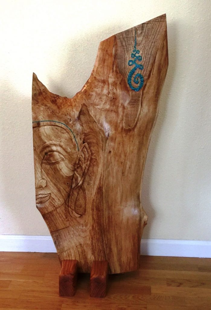 David Widlund, Thai Buddha, 2017, Oak wood with inlay, 36x24 inches, $700