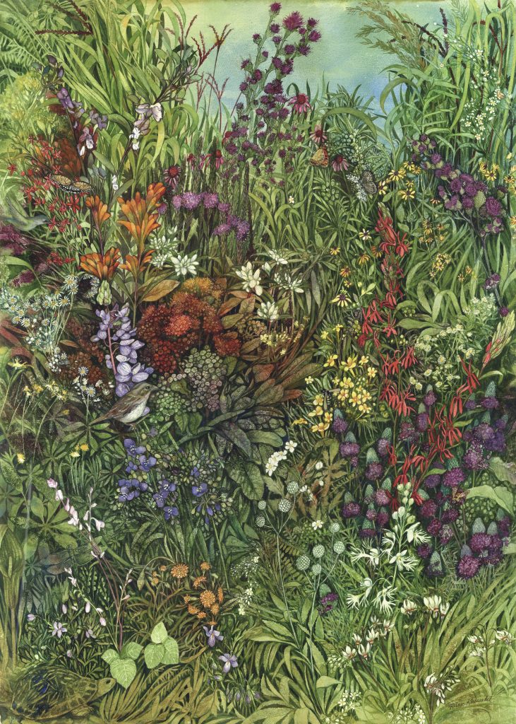 Helen Klebesadel (Wisconsin), Disappearing Prairie II, 2019,  watercolor on paper, 40x30 inches, $6000