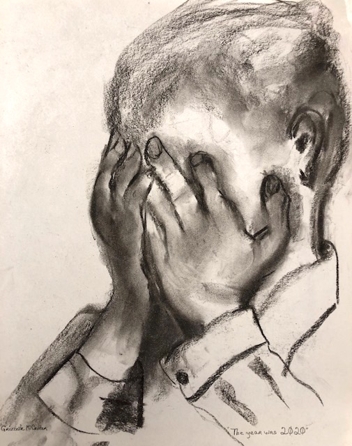 Grizzelle Canter, "The Year Was 2020", Charcoal on Paper, 14 X 17", NFS.	As we all grieve and are in disbelief for the loss of over 320,000 Souls lost in our Country, and the many more around the world during the Year 2020 due to the Covid Pandemic, we will continue to hope and work for a better tomorrow!