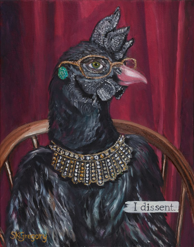 Stacey Gregory, "Ruth Bader Ginsburg", 2018, oil on canvas, black frame 13"x 16", $900.