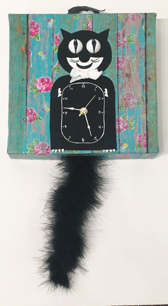 "Kitty Klock" by Alice Figueroa. The clock works!