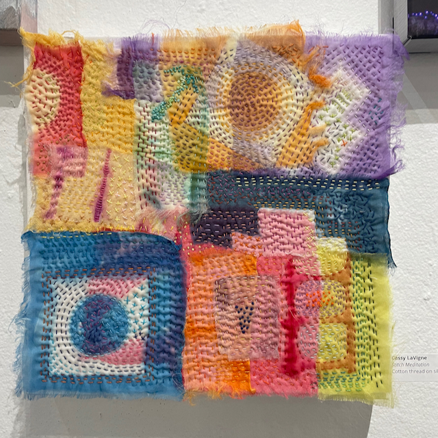 Cassy Lavigne, "Stitch Meditation", 2022, cotton thread on silk