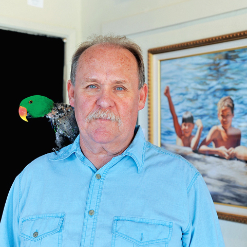 Chris Kaufman/Appeal-Democrat
Waif Mullin, of Chico, with his bird Pappi, will have a show of his pastel work at The Theater Gallery on Plumas Street in Yuba City.
